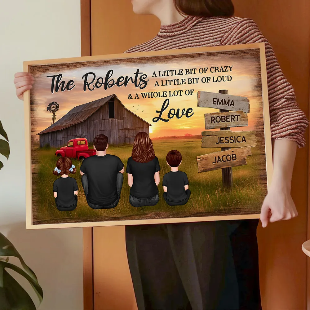 Custom Rustic Farm Family Poster Sunset Barn and Kids with Dog Cozy Country Decor Unique Father's Day Gift - Image 7