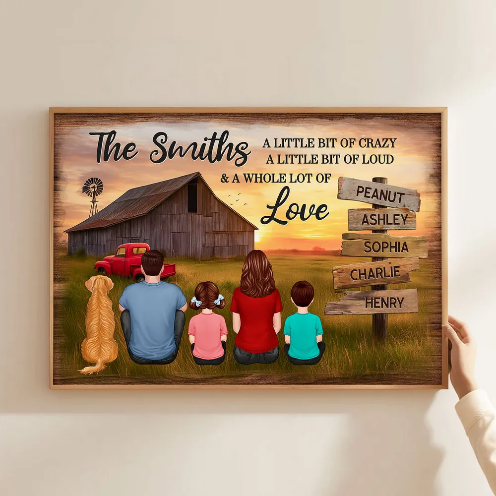 Custom Rustic Farm Family Poster Sunset Barn and Kids with Dog Cozy Country Decor Unique Father's Day Gift - Image 8