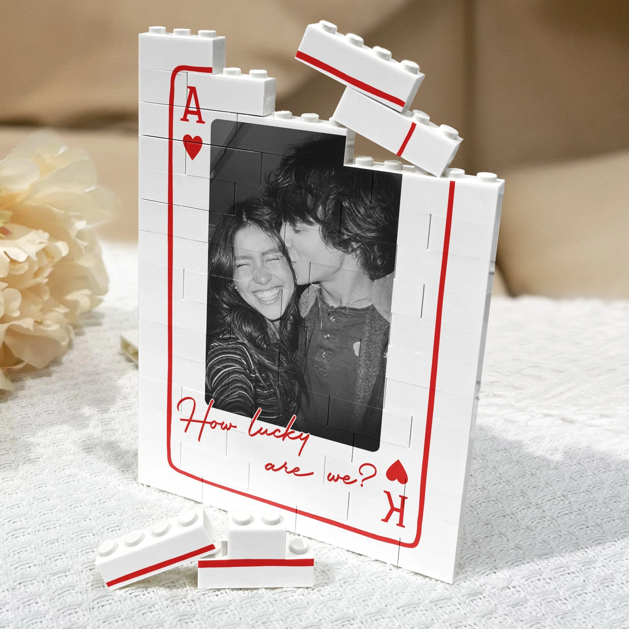 Couple Photo ABS Building Brick Puzzle in Playing Card Design, Personalized Keepsake for Boyfriend or Girlfriend, Sweet Gift - Image 4
