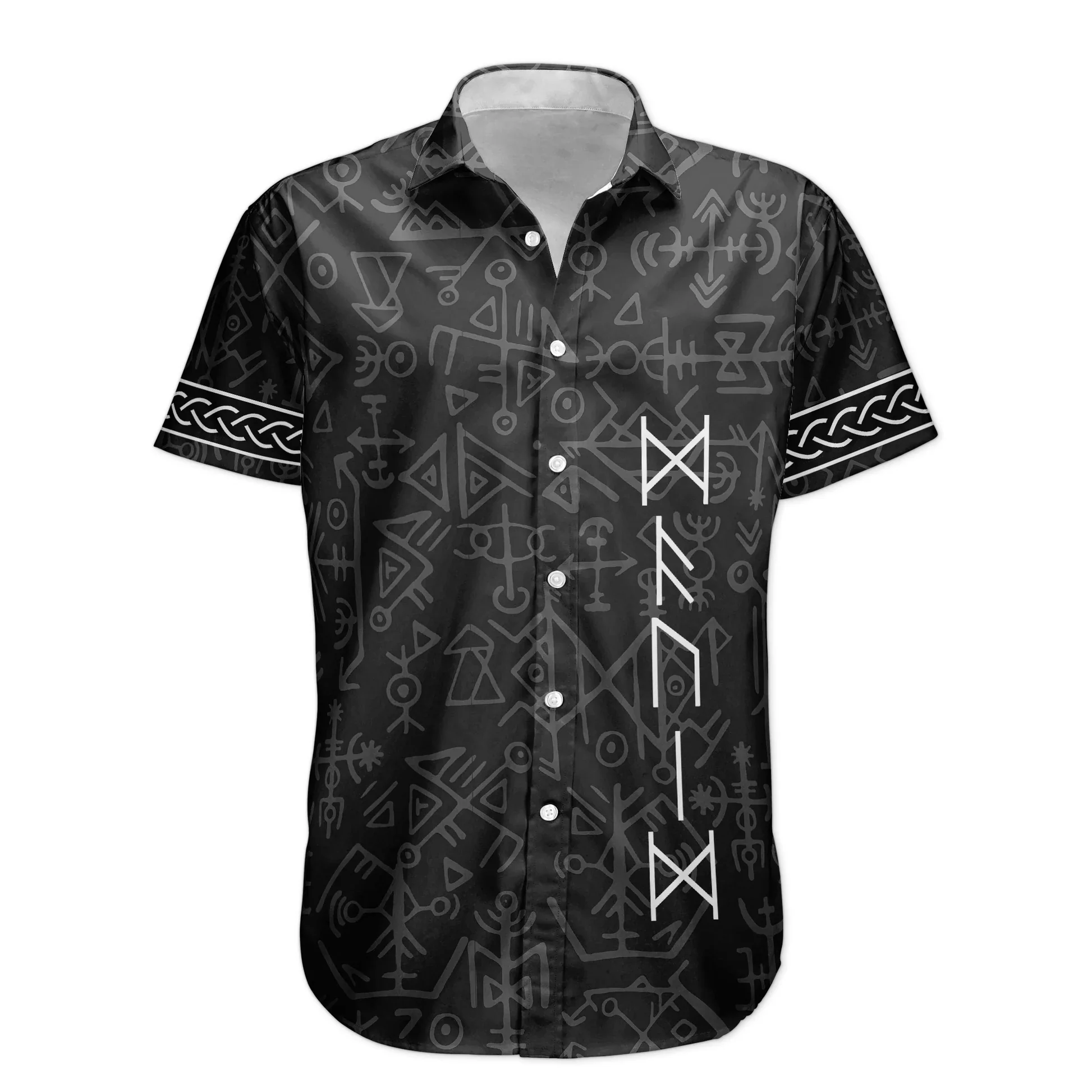 Personalized Viking Rune Hawaiian Shirt, Black Wolf Norse Mythology Vacation Beach Outfit, Unique Gift For Him - Image 5