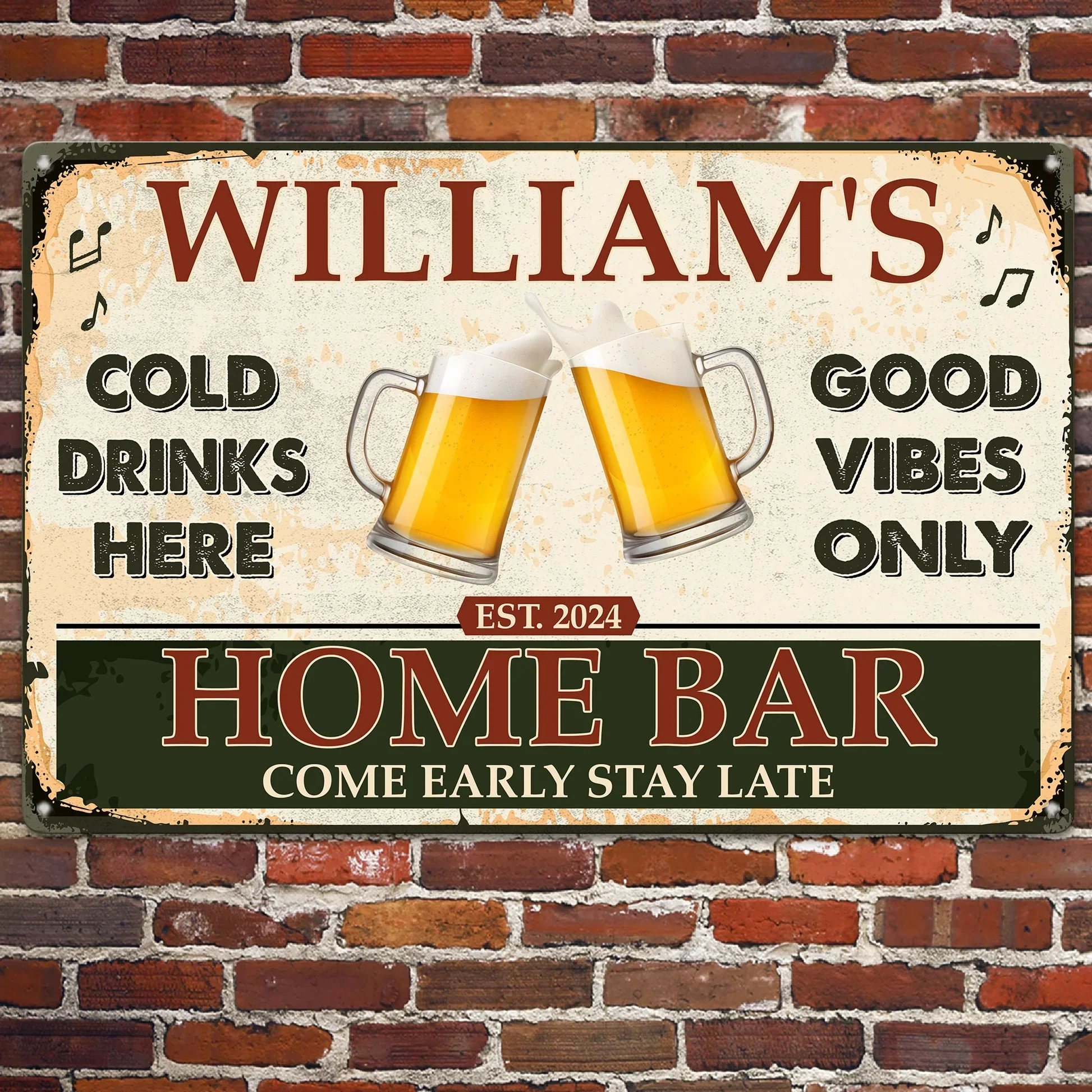 Personalized Home Bar Rectangular Iron Sign with Clinking Beer Mugs - Cold Drinks Here, Unique Gift for Dad - Image 4