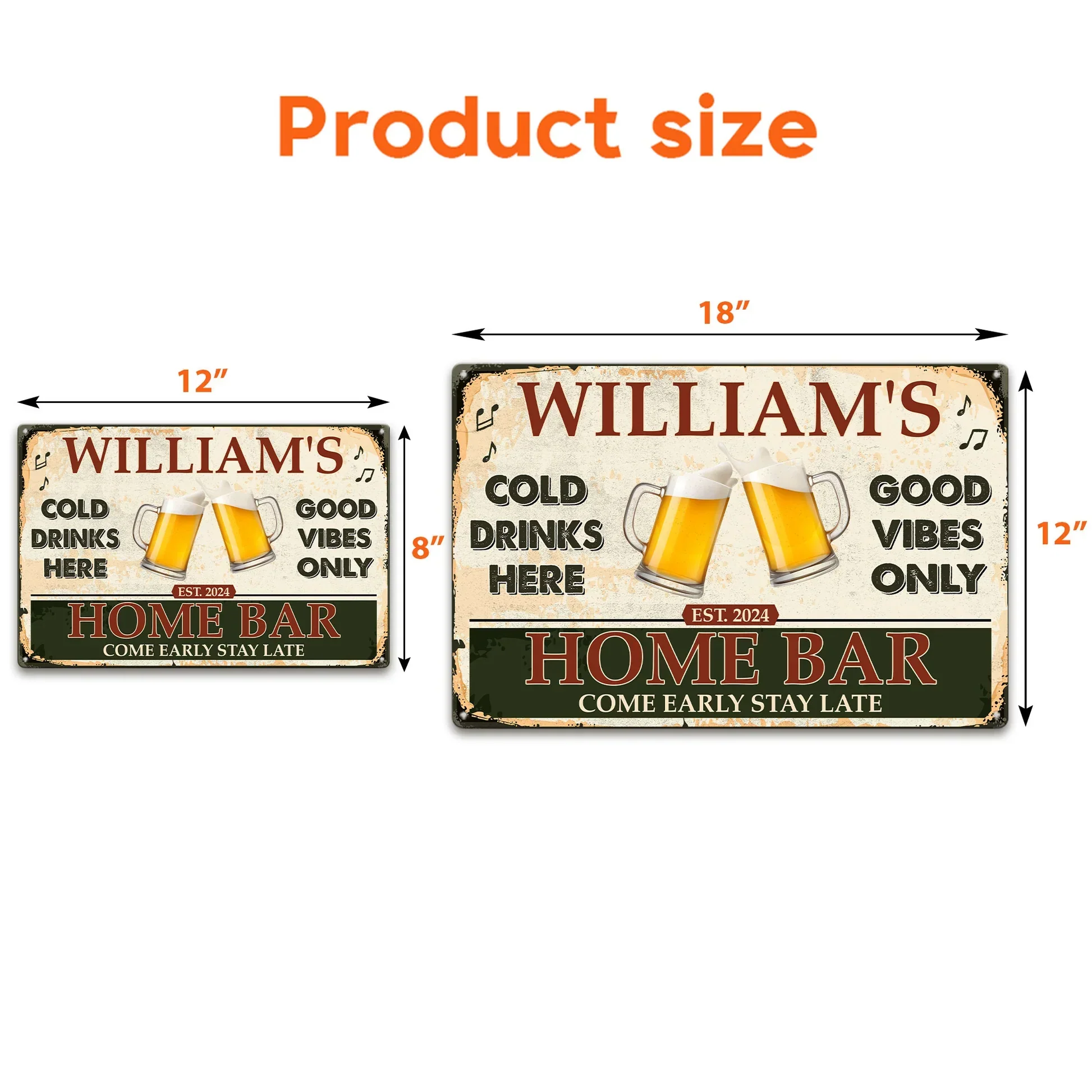 Personalized Home Bar Rectangular Iron Sign with Clinking Beer Mugs - Cold Drinks Here, Unique Gift for Dad - Image 5