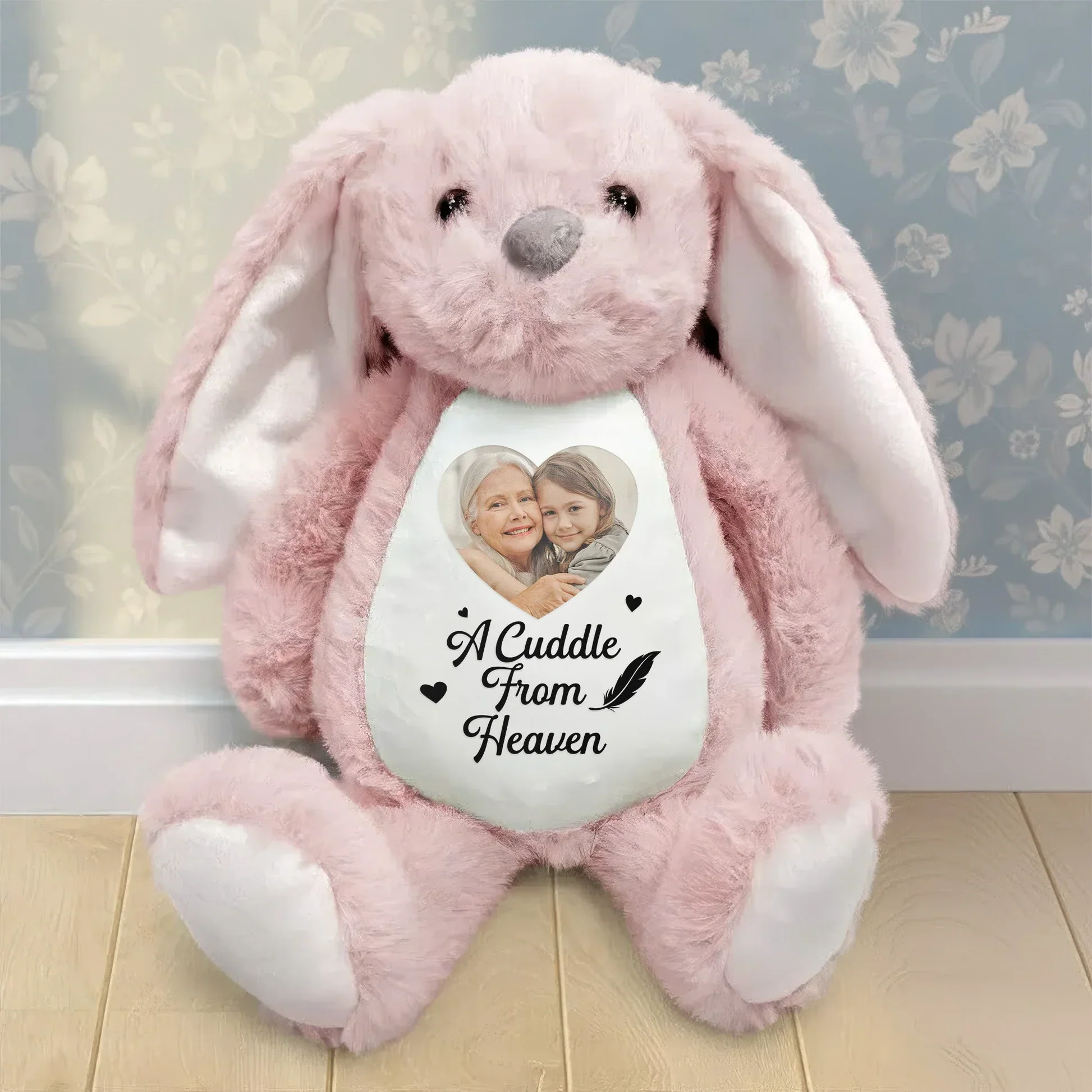 Personalized Plush Bunny with Photo and A Cuddle From Heaven Quote - Unique Memorial Gift - Image 3