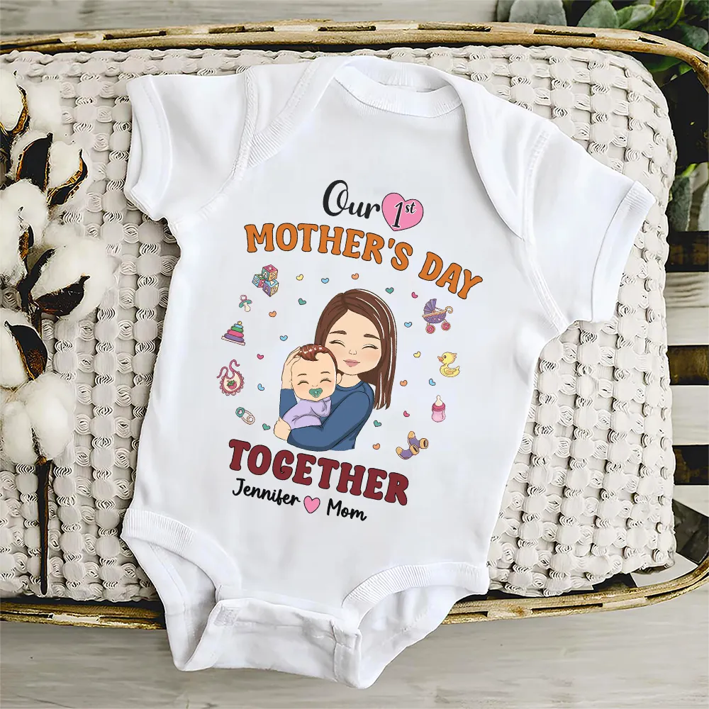 Personalized Our 1st Mother's Day Together T-Shirt and Onesie Set, Cute Mom and Baby Gift - Image 5