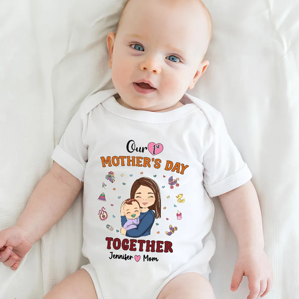 Personalized Our 1st Mother's Day Together T-Shirt and Onesie Set, Cute Mom and Baby Gift - Image 6