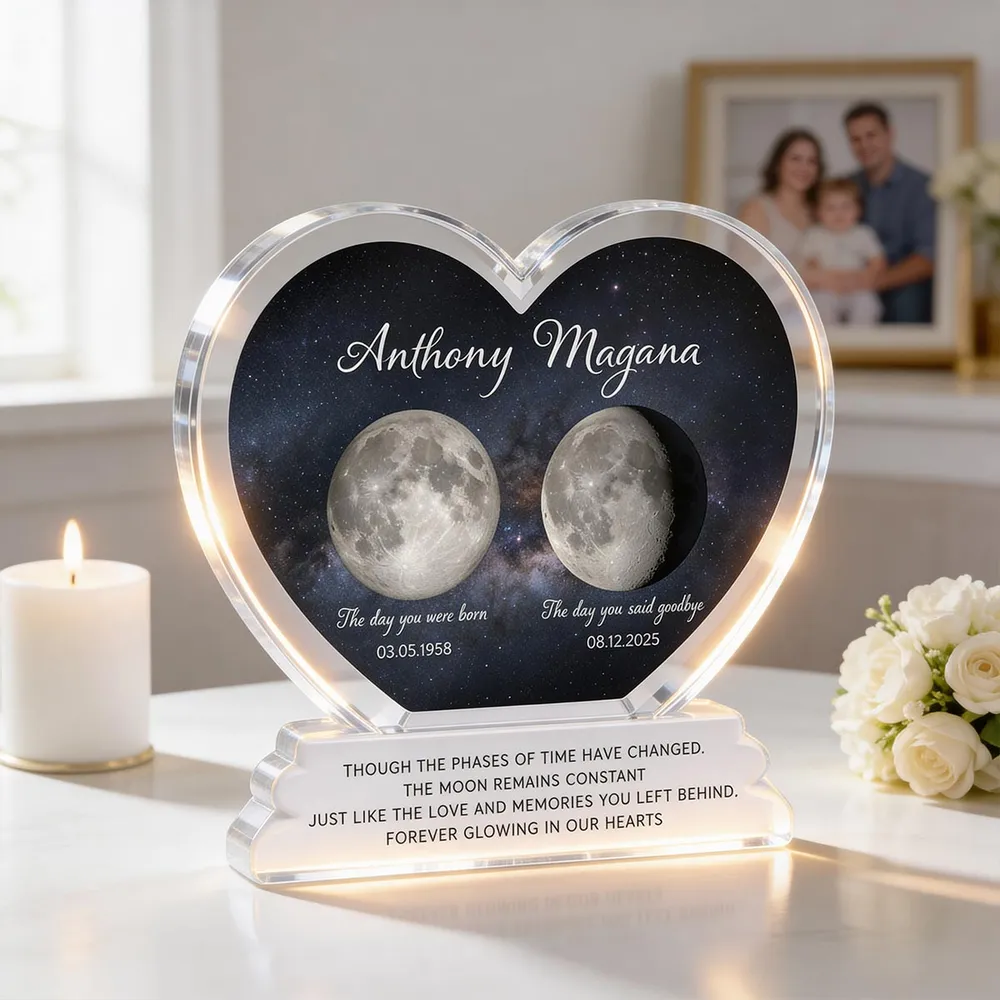 Personalized Heart Shaped Acrylic Block Plaque Moon Phase Memorial Keepsake for Loved One Remembrance - Unique Sympathy Gift - Image 3