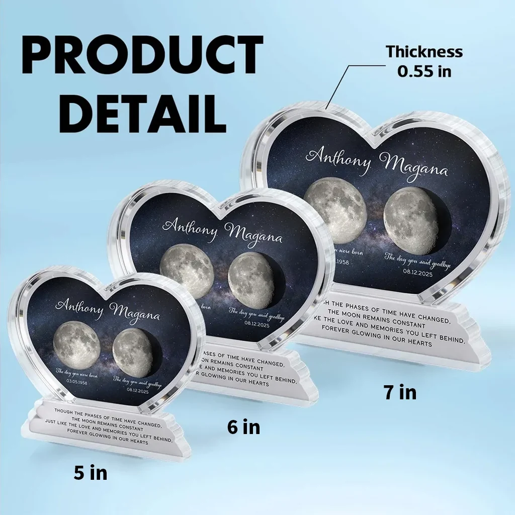 Personalized Heart Shaped Acrylic Block Plaque Moon Phase Memorial Keepsake for Loved One Remembrance - Unique Sympathy Gift - Image 4