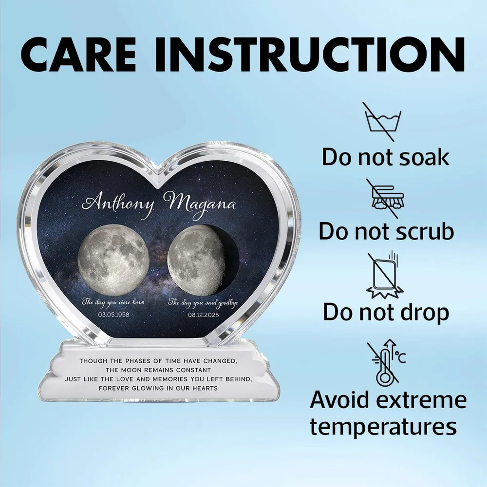 Personalized Heart Shaped Acrylic Block Plaque Moon Phase Memorial Keepsake for Loved One Remembrance - Unique Sympathy Gift - Image 5