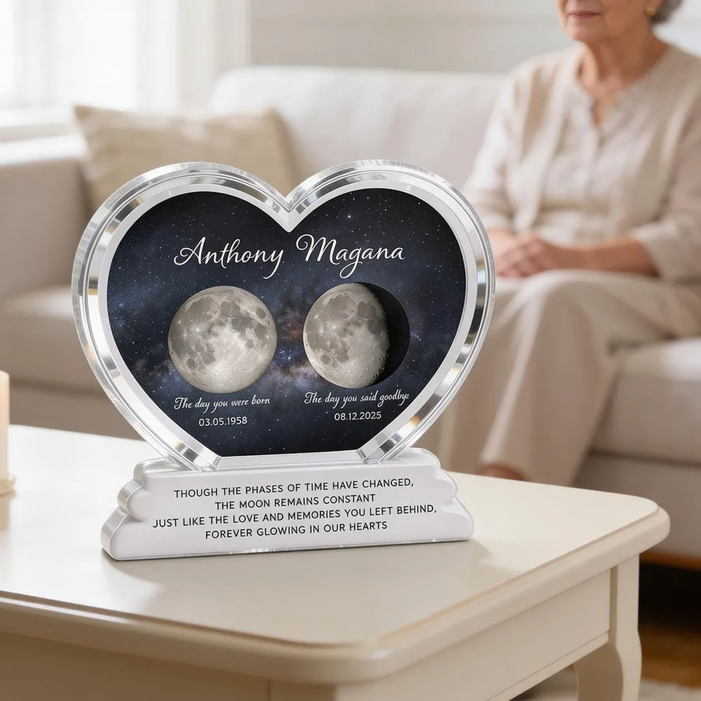 Personalized Heart Shaped Acrylic Block Plaque Moon Phase Memorial Keepsake for Loved One Remembrance - Unique Sympathy Gift - Image 6