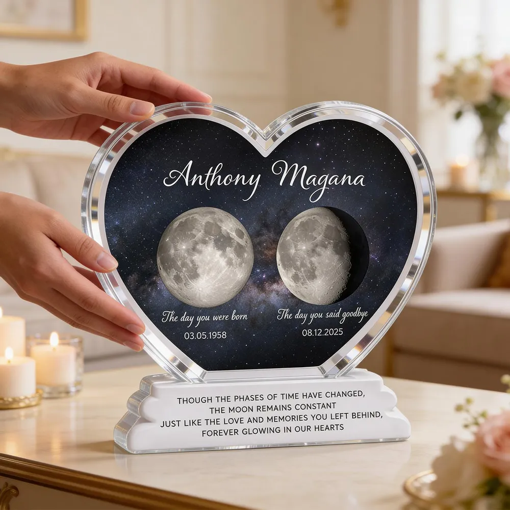 Personalized Heart Shaped Acrylic Block Plaque Moon Phase Memorial Keepsake for Loved One Remembrance - Unique Sympathy Gift - Image 7
