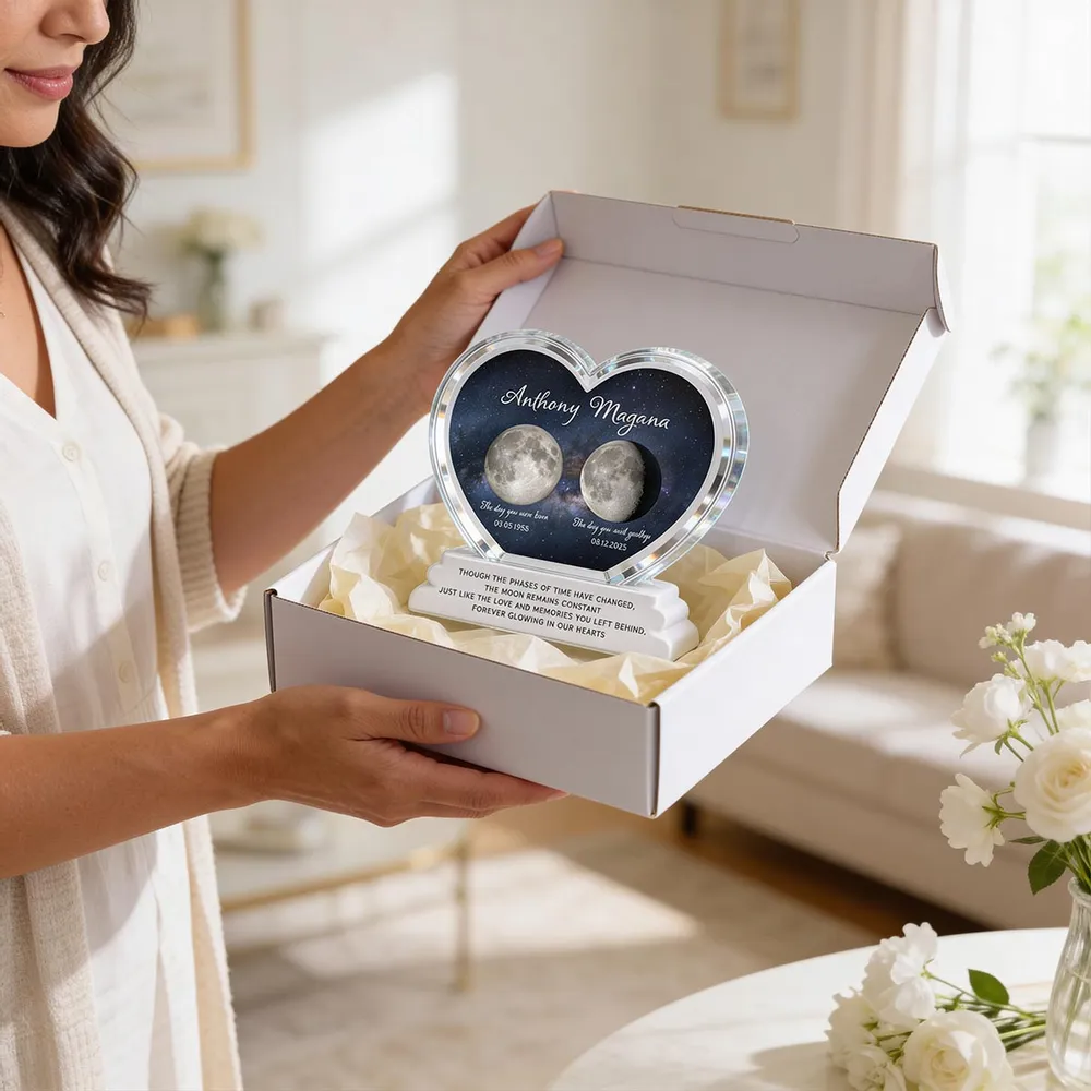 Personalized Heart Shaped Acrylic Block Plaque Moon Phase Memorial Keepsake for Loved One Remembrance - Unique Sympathy Gift - Image 8