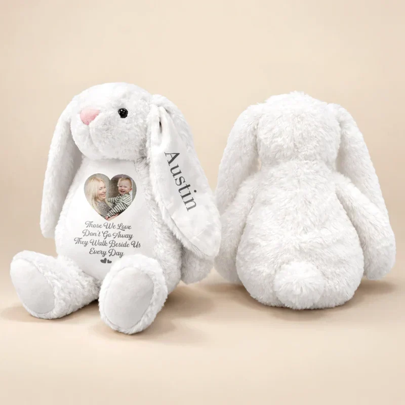 Personalized Plush Bunny With Photo Memorial Gift, A Cuddle From Heaven Keepsake For Family, Soft Pink Comfort - Image 4
