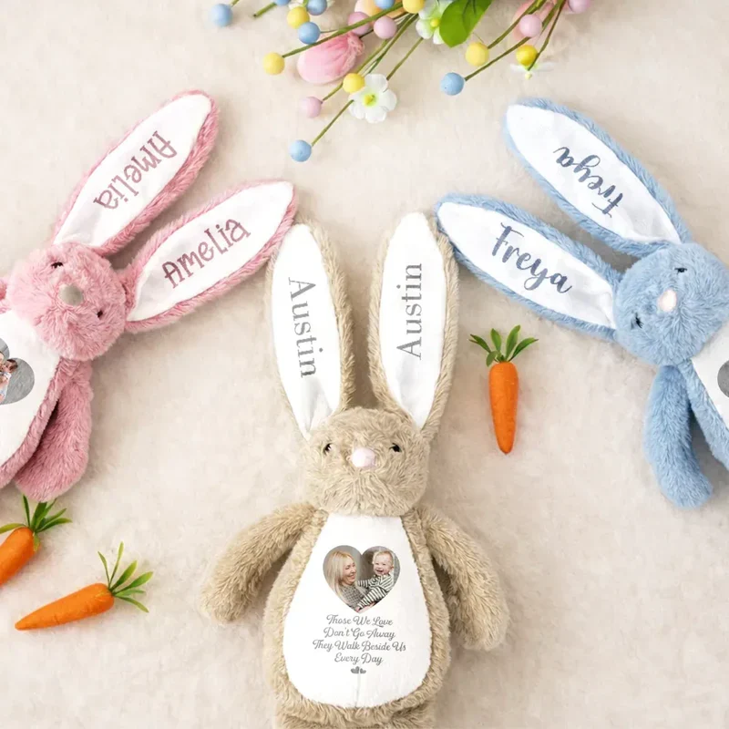 Personalized Plush Bunny With Photo Memorial Gift, A Cuddle From Heaven Keepsake For Family, Soft Pink Comfort - Image 5
