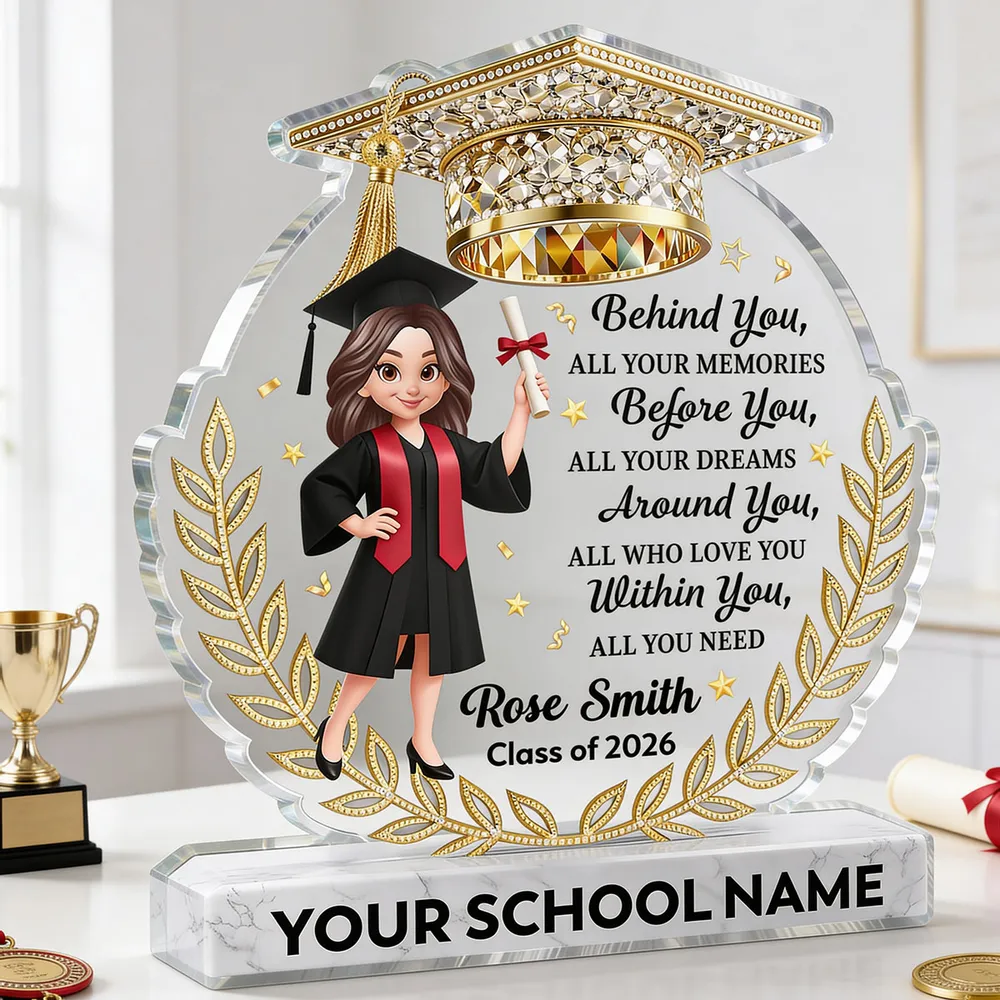 Personalized Shaped Acrylic Block Plaque Graduation Girl With Cap Quote, Unique Keepsake Gift for Grad, Shiny Gold Look Decor - Image 3