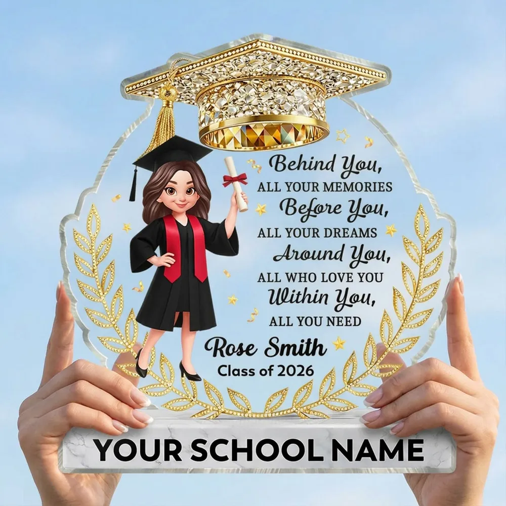 Personalized Shaped Acrylic Block Plaque Graduation Girl With Cap Quote, Unique Keepsake Gift for Grad, Shiny Gold Look Decor - Image 4