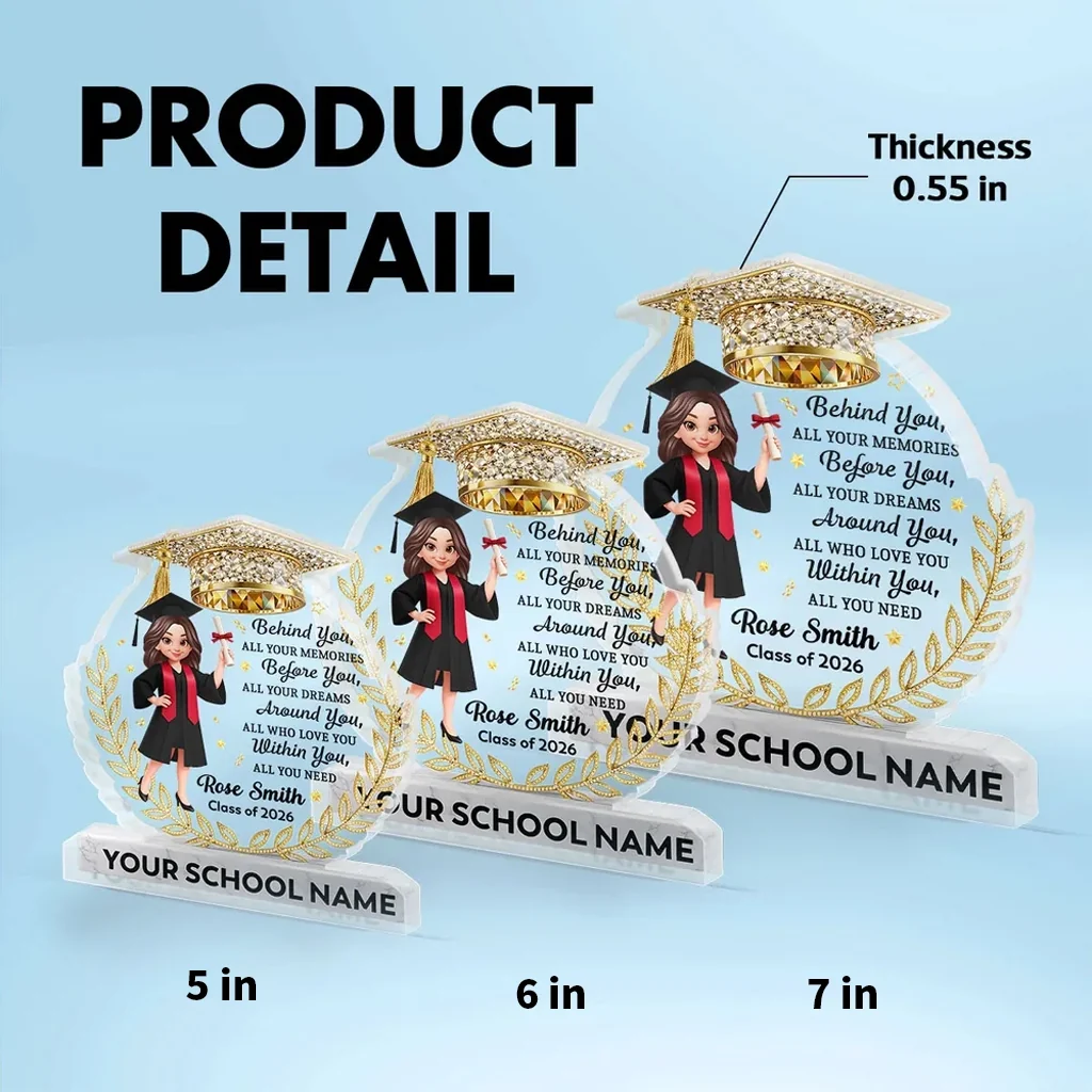 Personalized Shaped Acrylic Block Plaque Graduation Girl With Cap Quote, Unique Keepsake Gift for Grad, Shiny Gold Look Decor - Image 5