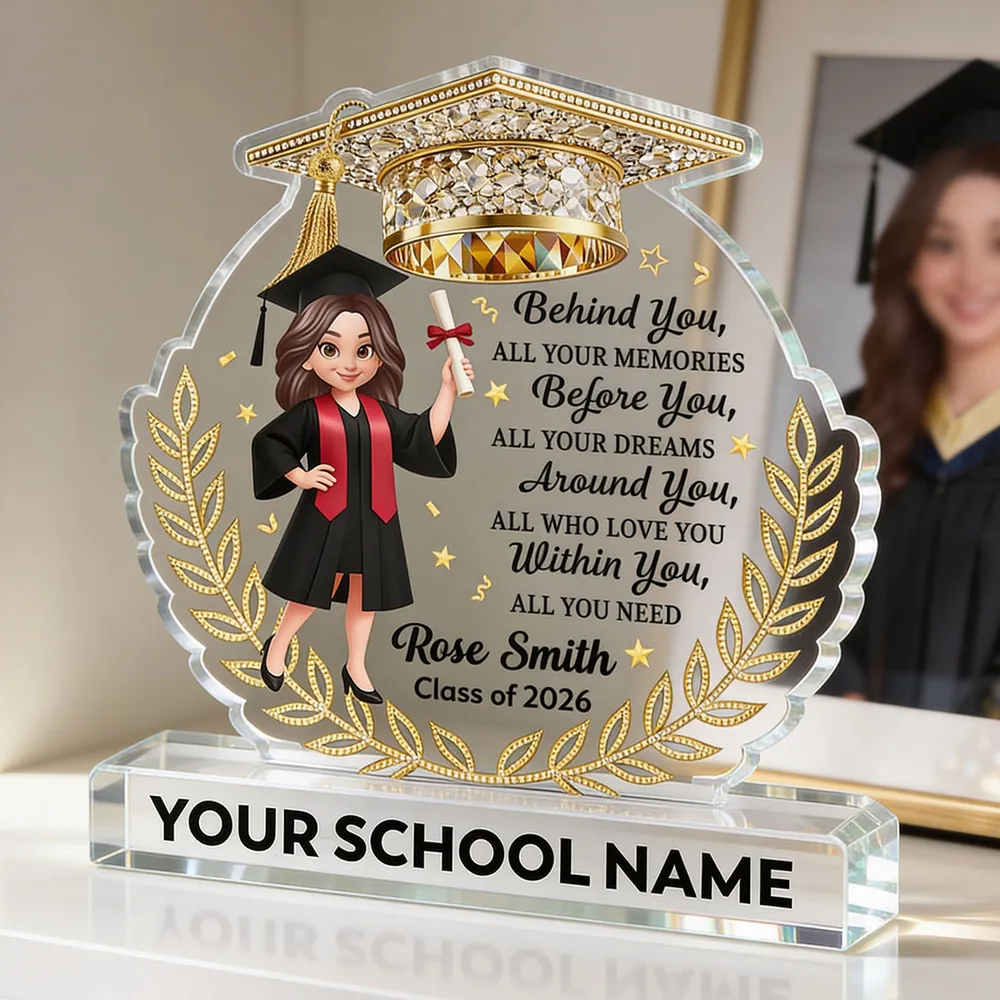 Personalized Shaped Acrylic Block Plaque Graduation Girl With Cap Quote, Unique Keepsake Gift for Grad, Shiny Gold Look Decor - Image 6