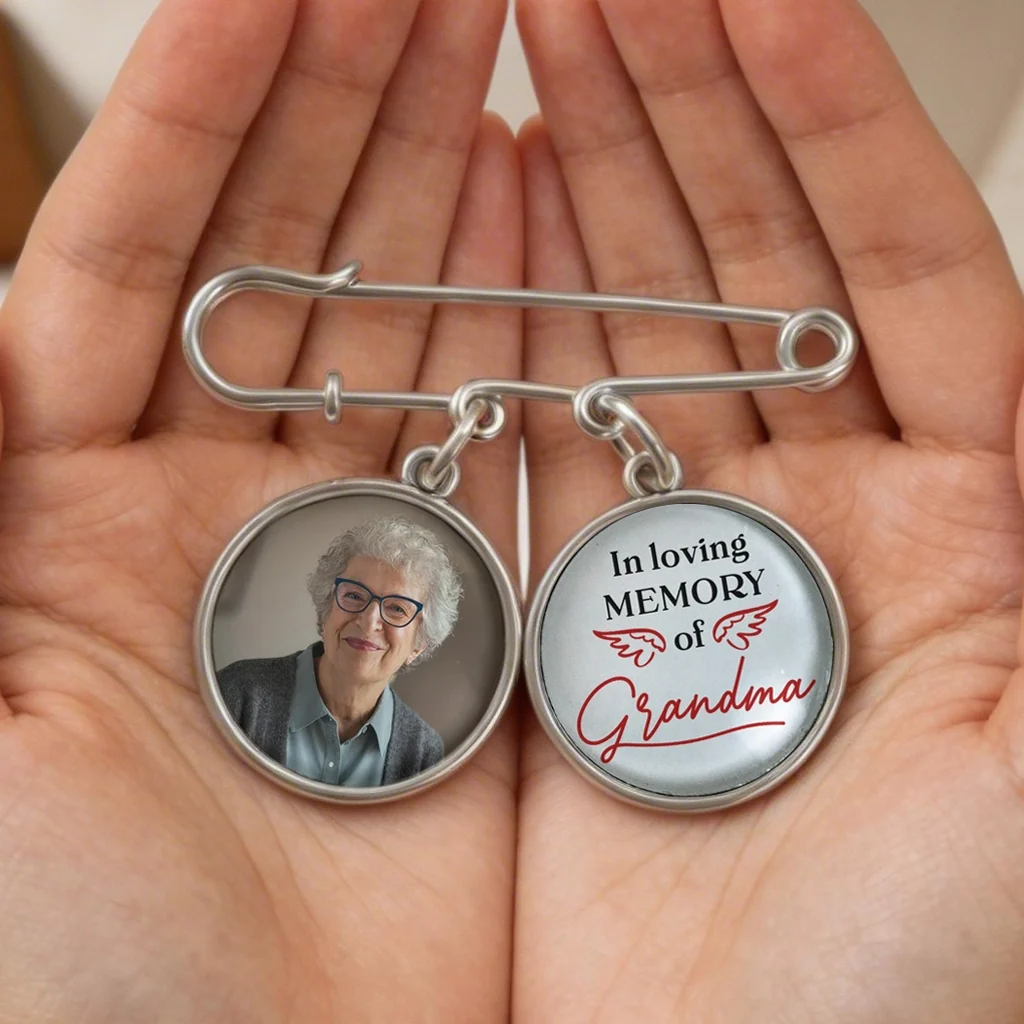 In Loving Memory of Grandma Alloy Charm Lapel Pin With Custom Photo - Heartwarming Memorial Gift - Image 3