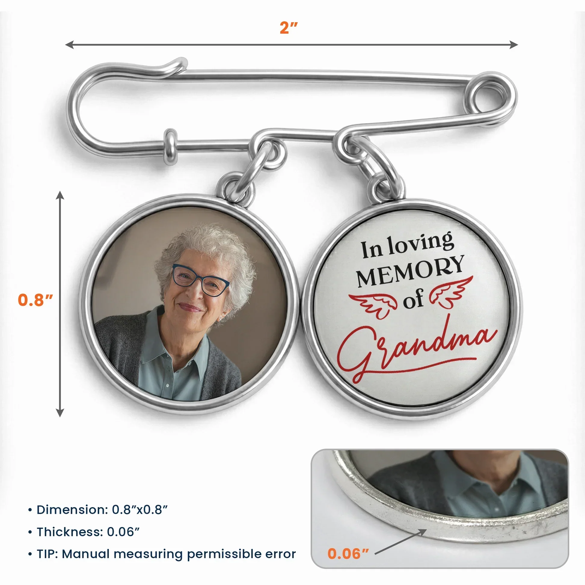 In Loving Memory of Grandma Alloy Charm Lapel Pin With Custom Photo - Heartwarming Memorial Gift - Image 4
