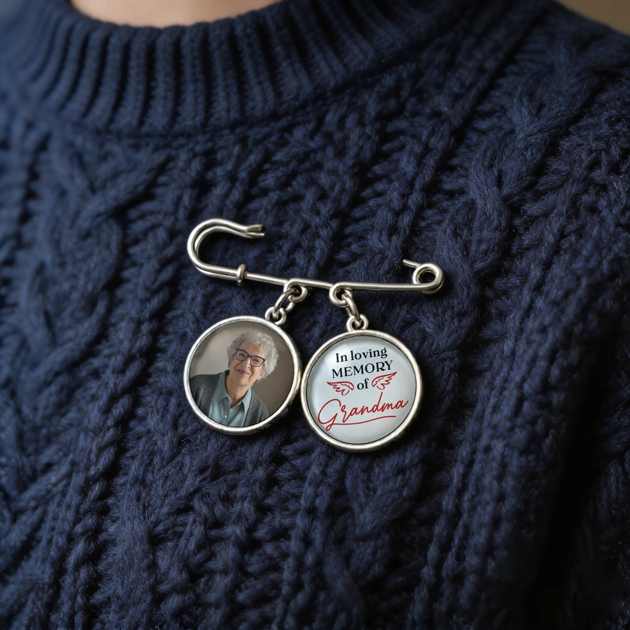 In Loving Memory of Grandma Alloy Charm Lapel Pin With Custom Photo - Heartwarming Memorial Gift - Image 5