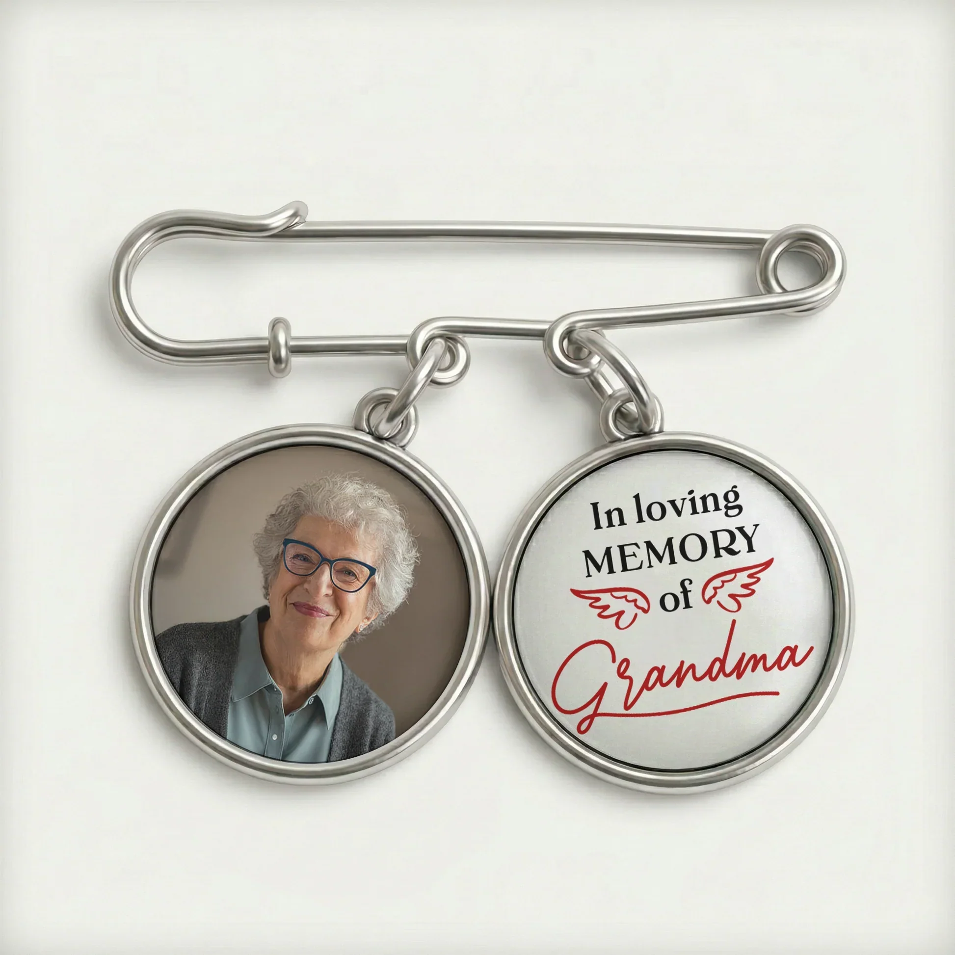 In Loving Memory of Grandma Alloy Charm Lapel Pin With Custom Photo - Heartwarming Memorial Gift - Image 6