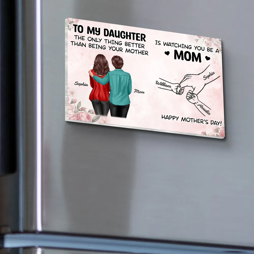 Personalized Acrylic Fridge Magnet, Mother and Daughter Hugging Art, Sweet Mother's Day Gift Idea - Image 4
