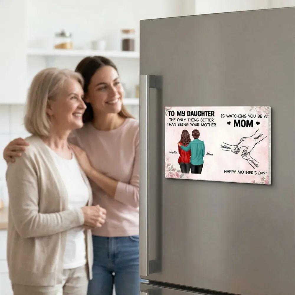 Personalized Acrylic Fridge Magnet, Mother and Daughter Hugging Art, Sweet Mother's Day Gift Idea - Image 7