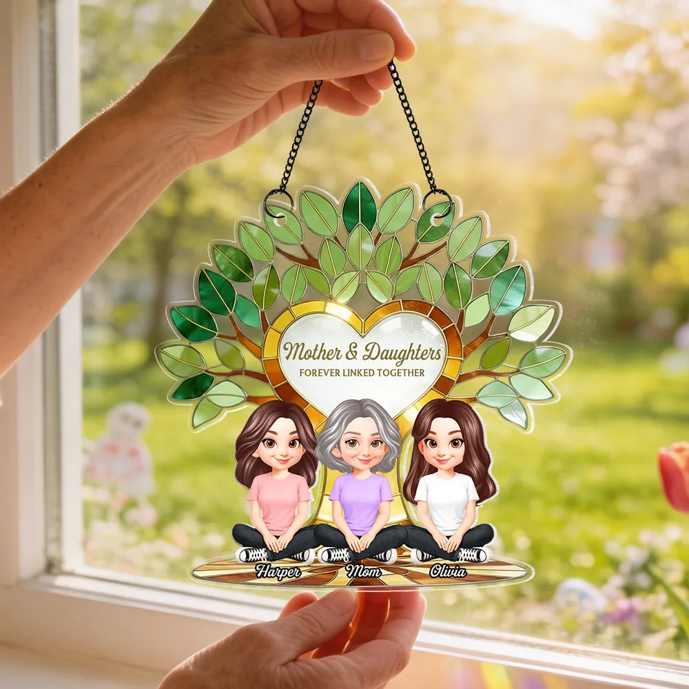 Acrylic Suncatcher Ornament with Mother and Daughters Forever Linked Together - Personalized Sunlit Window Gift for Mom - Image 4