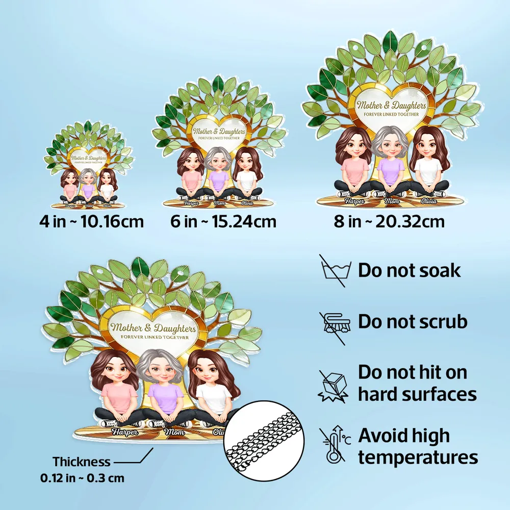 Acrylic Suncatcher Ornament with Mother and Daughters Forever Linked Together - Personalized Sunlit Window Gift for Mom - Image 5