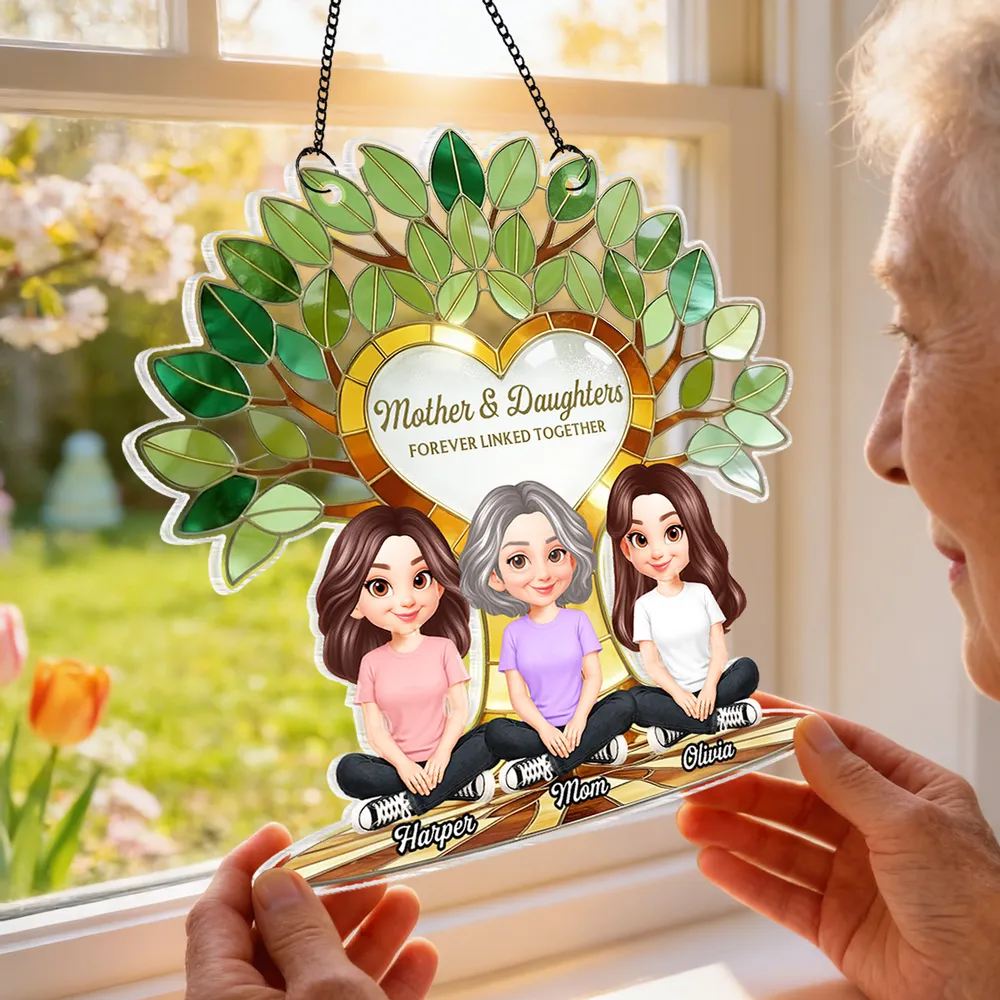 Acrylic Suncatcher Ornament with Mother and Daughters Forever Linked Together - Personalized Sunlit Window Gift for Mom - Image 6