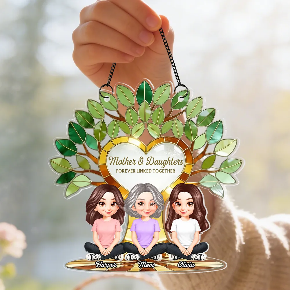 Acrylic Suncatcher Ornament with Mother and Daughters Forever Linked Together - Personalized Sunlit Window Gift for Mom - Image 7