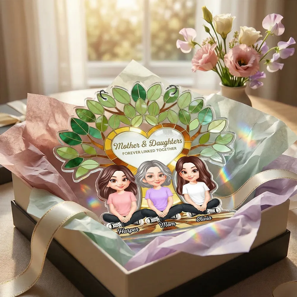 Acrylic Suncatcher Ornament with Mother and Daughters Forever Linked Together - Personalized Sunlit Window Gift for Mom - Image 8
