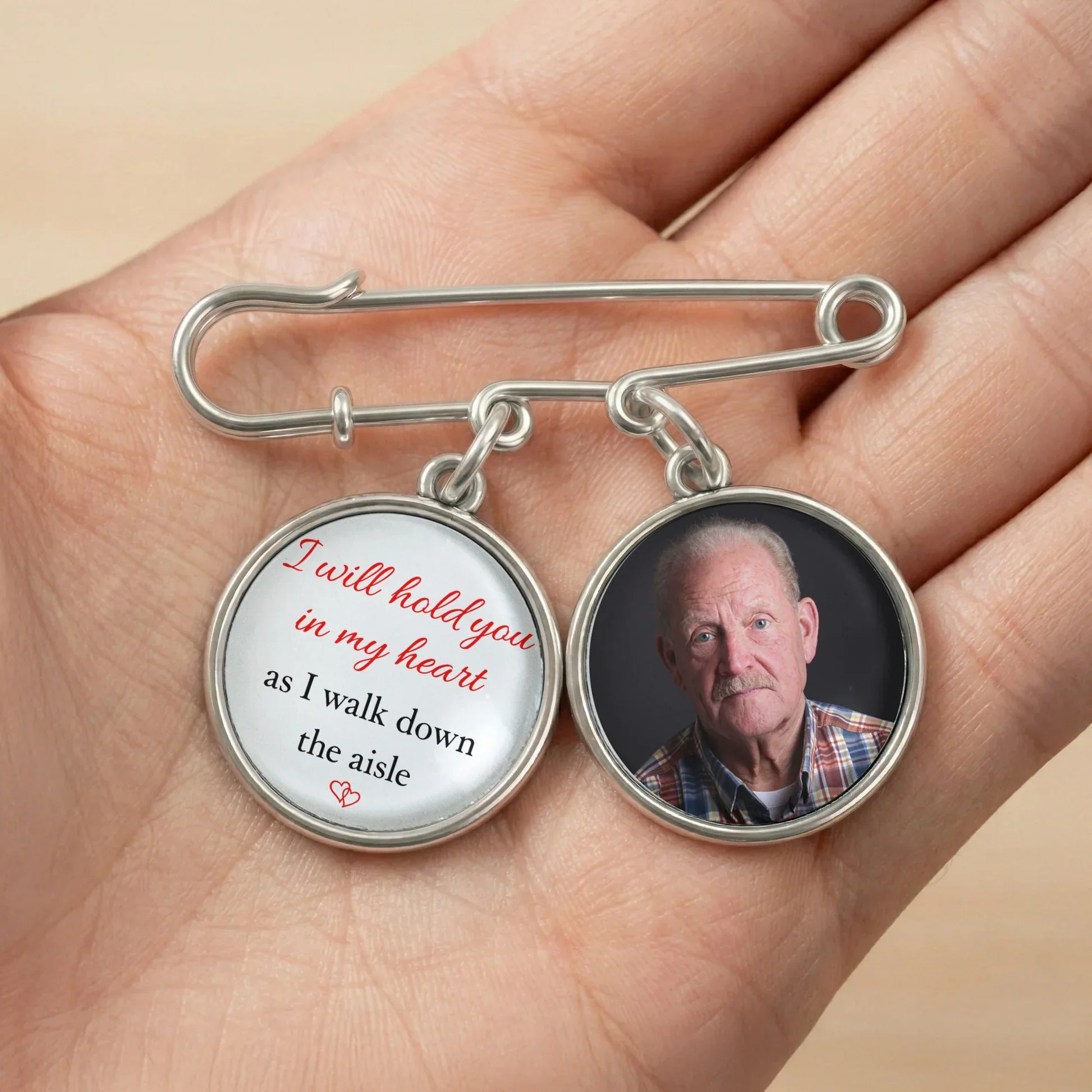 Personalized Alloy Charm Lapel Pin With Custom Photo - Wedding Day Memorial Gift, Hold You In My Heart - Image 3