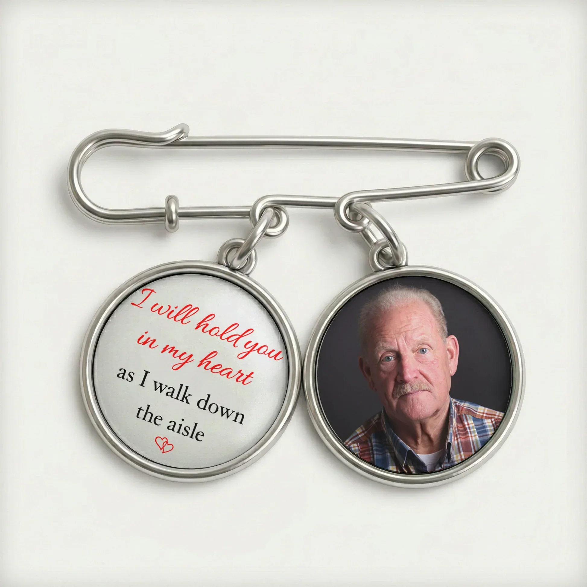 Personalized Alloy Charm Lapel Pin With Custom Photo - Wedding Day Memorial Gift, Hold You In My Heart - Image 5