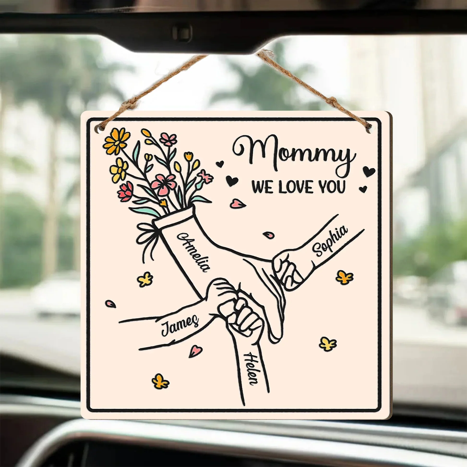 Personalized Wooden Sign, Mommy We Love You Hands Holding Floral Art, Sweet Home Decor, Unique Gift for Mom - Image 5