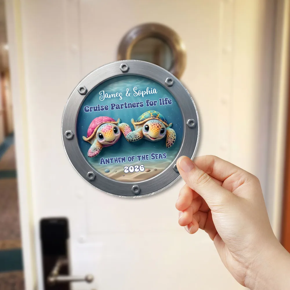Acrylic Magnet Personalized for Cruise Partners, Colorful Turtle Porthole Design, Sweet Gift Idea for Wife or Husband - Image 3