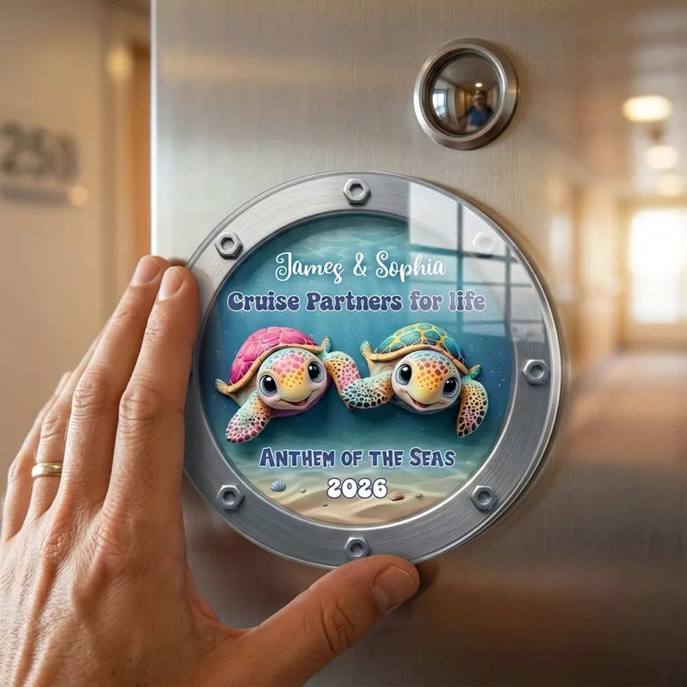 Acrylic Magnet Personalized for Cruise Partners, Colorful Turtle Porthole Design, Sweet Gift Idea for Wife or Husband - Image 5