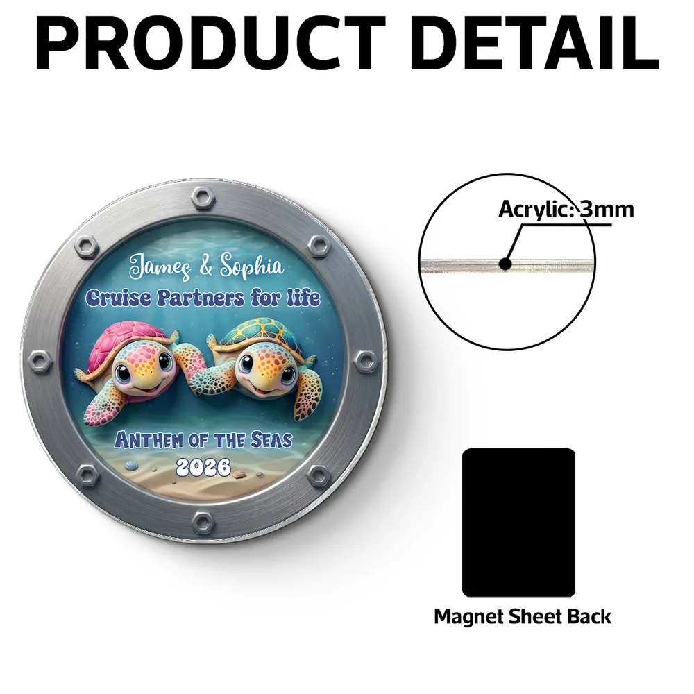 Acrylic Magnet Personalized for Cruise Partners, Colorful Turtle Porthole Design, Sweet Gift Idea for Wife or Husband - Image 8