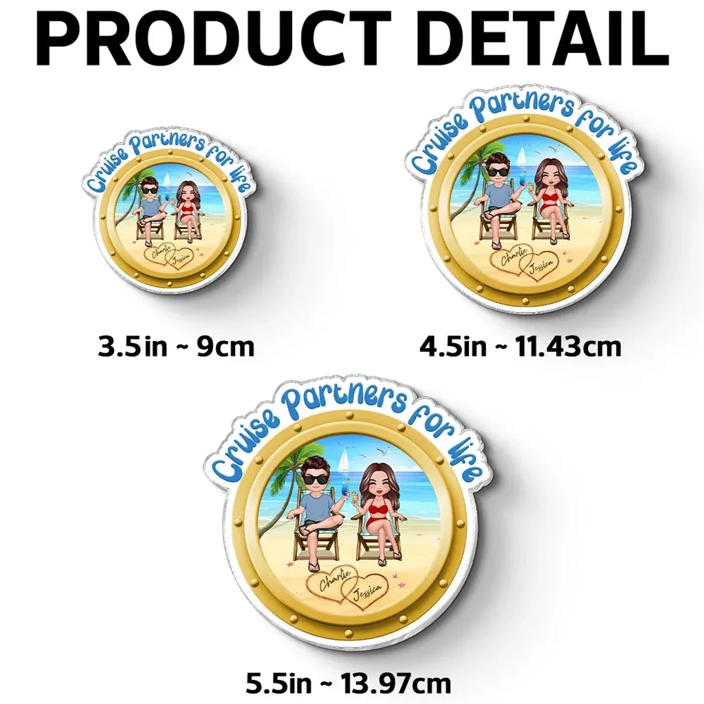 Personalized Acrylic Fridge Magnet Cruise Partners For Life Beach Couple Sitting Scene - Unique Couple Gift - Image 6