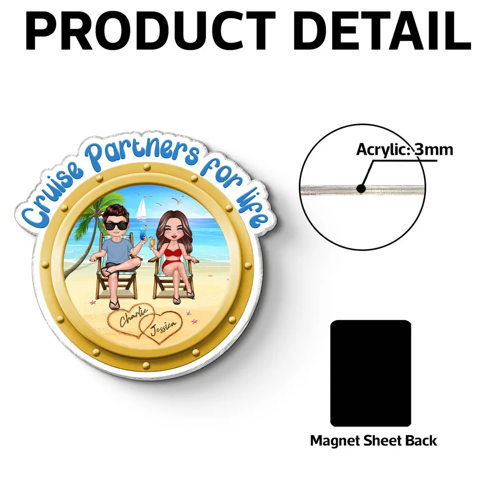 Personalized Acrylic Fridge Magnet Cruise Partners For Life Beach Couple Sitting Scene - Unique Couple Gift - Image 7