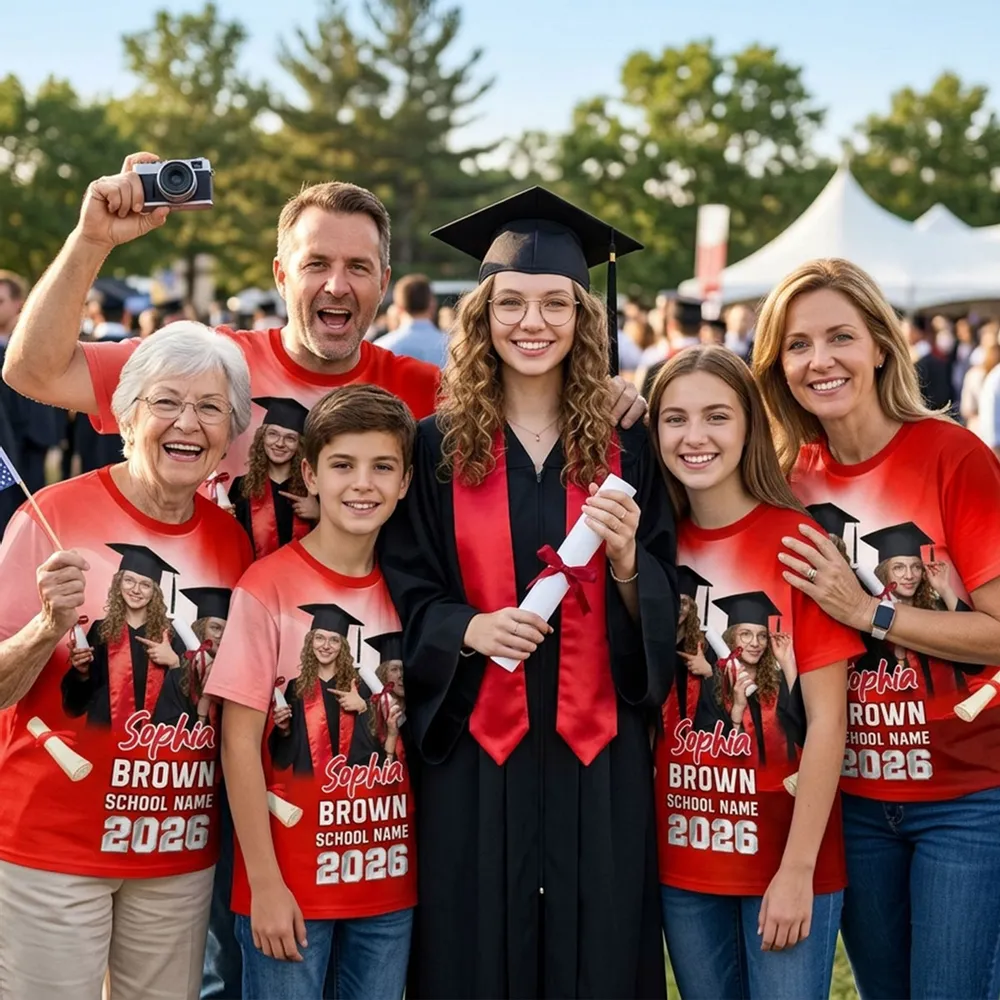 Printed Classic Tee Personalized Class Of A 2026 2027 2028 2029 Graduate Photo Shirt, Unique Graduation Gift - Image 3