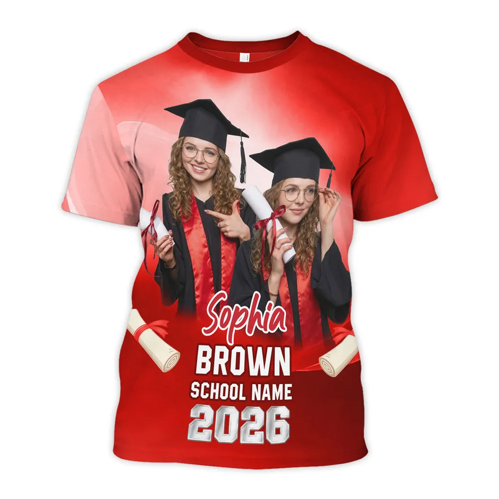 Printed Classic Tee Personalized Class Of A 2026 2027 2028 2029 Graduate Photo Shirt, Unique Graduation Gift - Image 5