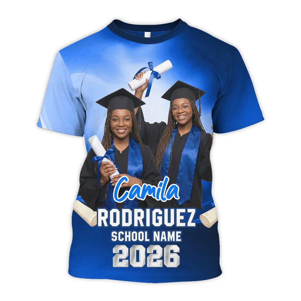Printed Classic Tee Personalized Class Of A 2026 2027 2028 2029 Graduate Photo Shirt, Unique Graduation Gift - Image 6
