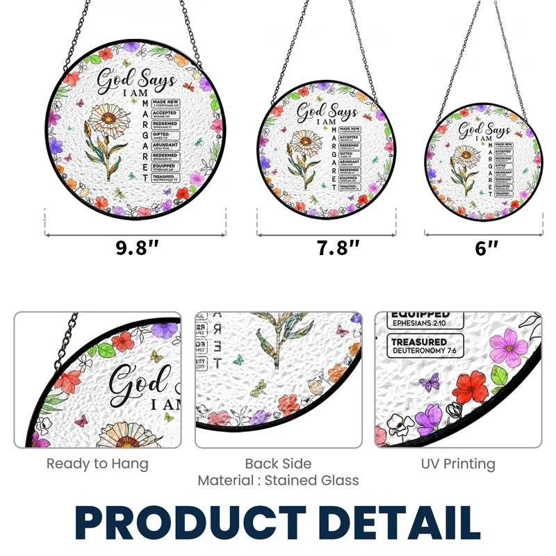 Glass Suncatcher Ornament With God Says I Am Quote and Wildflowers - Bright Window Decor, Thoughtful Encouragement Gift - Image 4