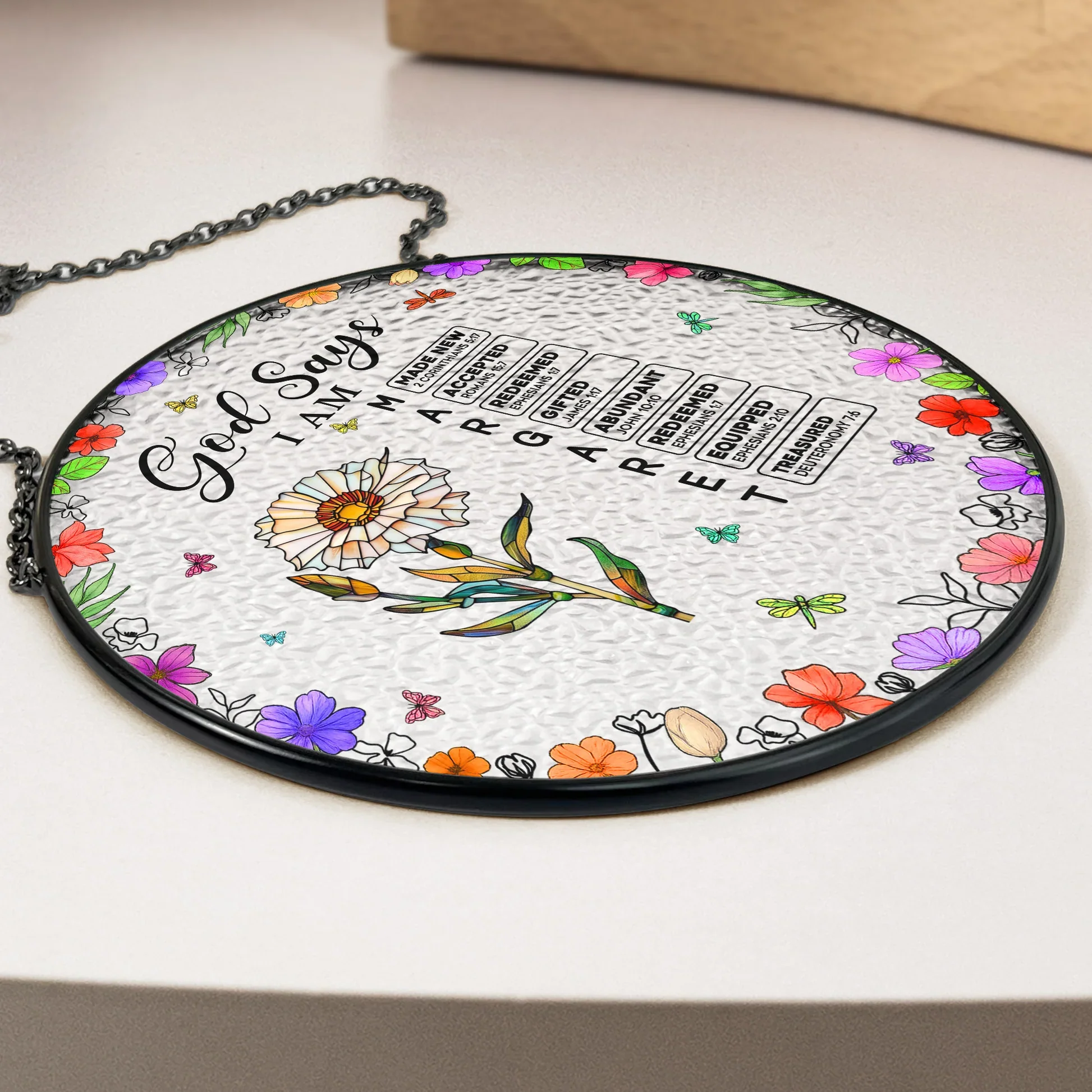 Glass Suncatcher Ornament With God Says I Am Quote and Wildflowers - Bright Window Decor, Thoughtful Encouragement Gift - Image 5