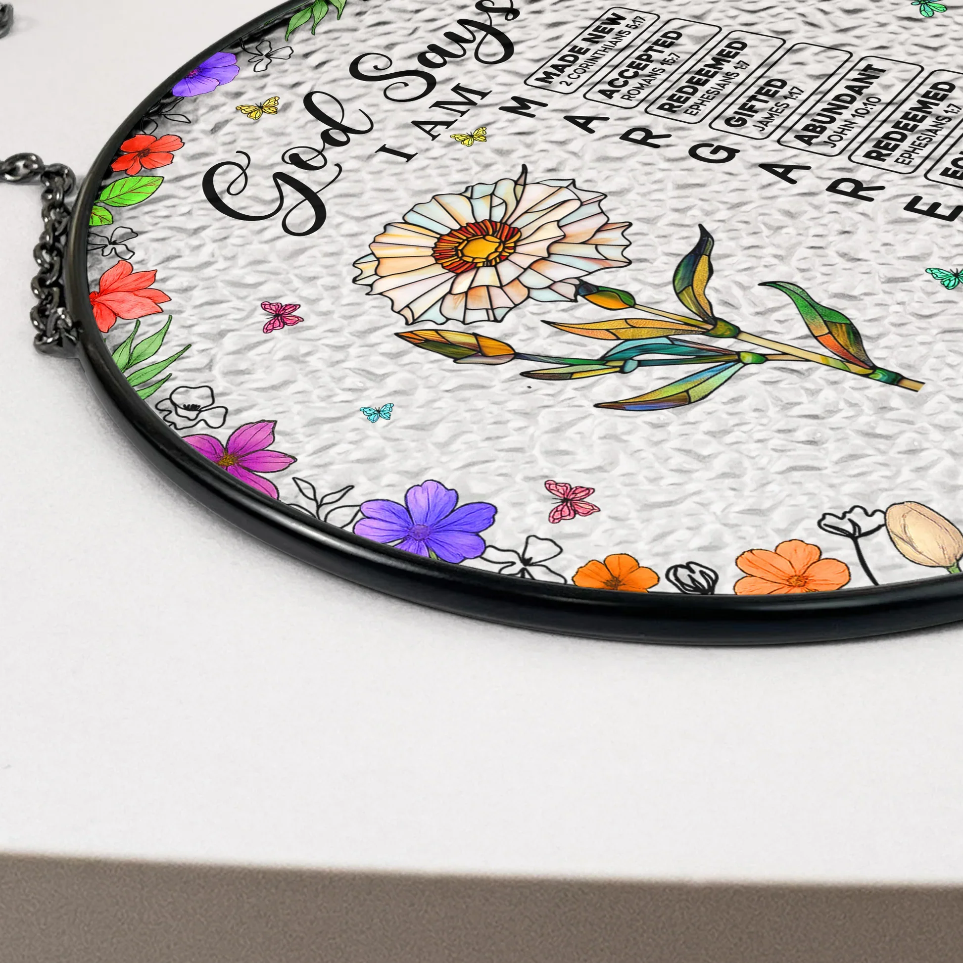 Glass Suncatcher Ornament With God Says I Am Quote and Wildflowers - Bright Window Decor, Thoughtful Encouragement Gift - Image 6
