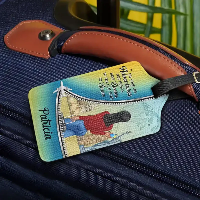 Personalized Leather Luggage Tag Adventure Quote Travel Gift for Her - Unique Creative Gift for Travelers - Image 3