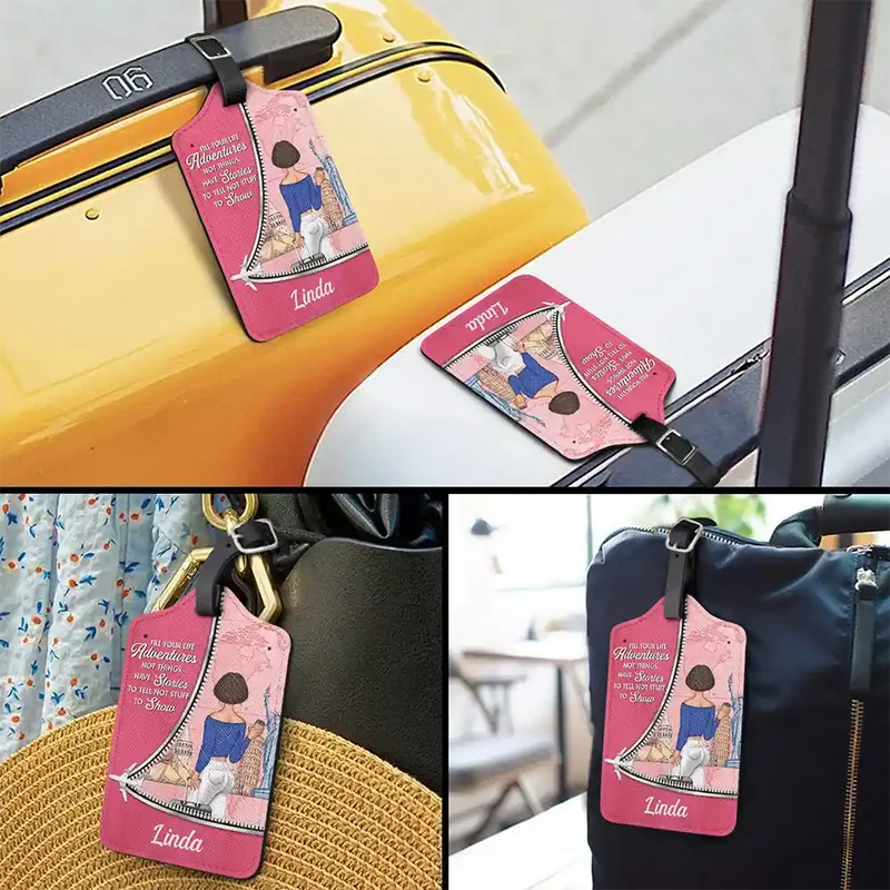 Personalized Leather Luggage Tag Adventure Quote Travel Gift for Her - Unique Creative Gift for Travelers - Image 6