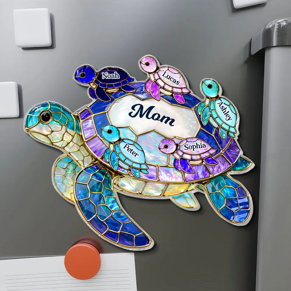 Mom Sea Turtle Acrylic Fridge Magnet, Personalized Family Keepsake, Bright Kitchen Decor, Thoughtful Gift for Her - Image 3