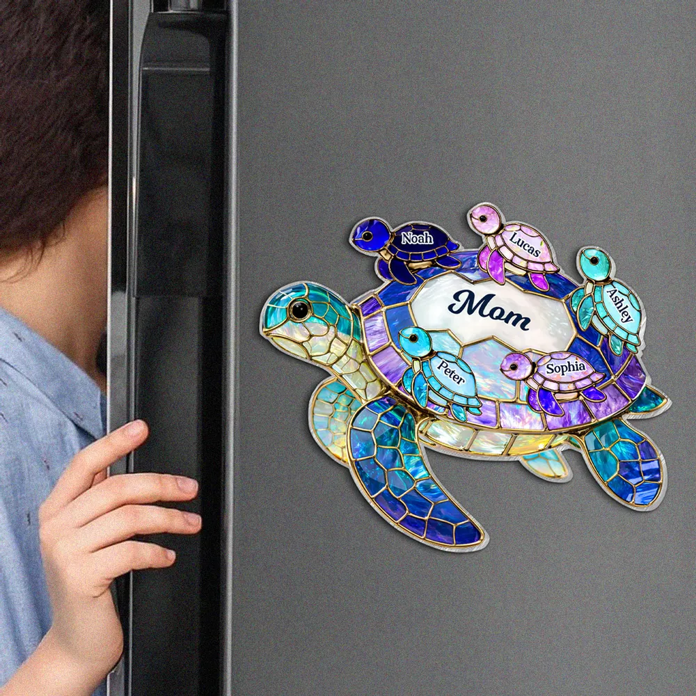 Mom Sea Turtle Acrylic Fridge Magnet, Personalized Family Keepsake, Bright Kitchen Decor, Thoughtful Gift for Her - Image 4